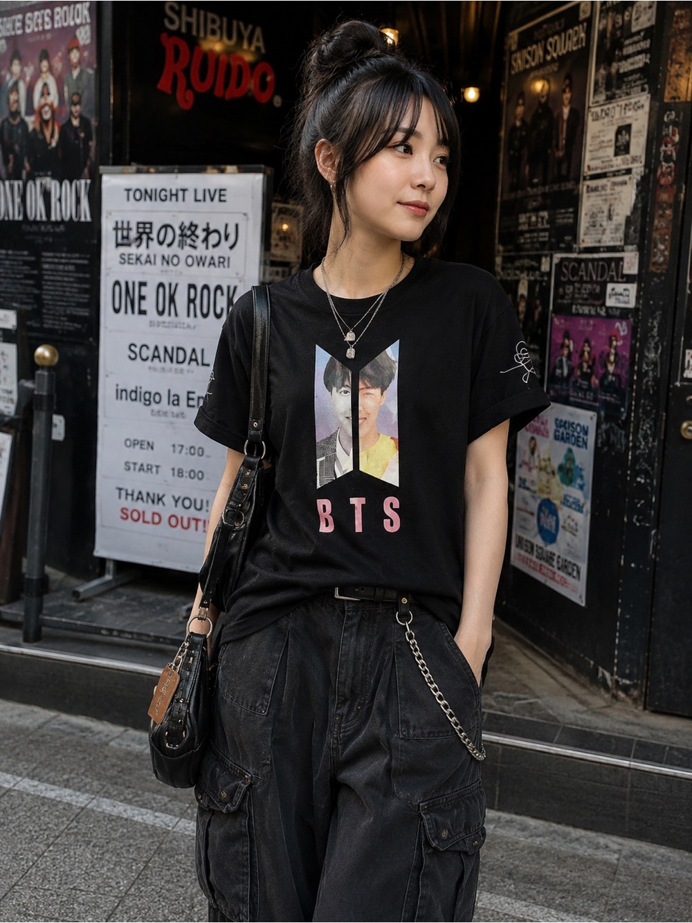 BTS J-Hope Portrait Women’s Graphic Band Tee Wan Chen Label Small Black Import